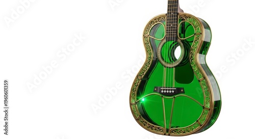 Green acoustic guitar with brown edges.