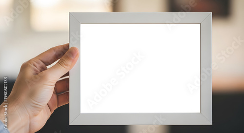 Hand Holding Blank White Picture Frame Mockup for Content Display