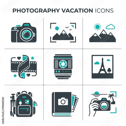 Vacation Photography Icon Set.