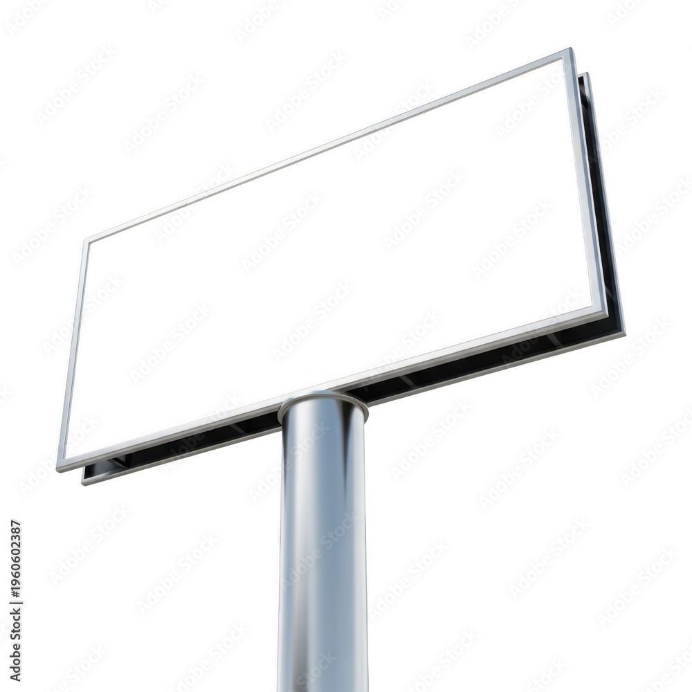 Fototapeta premium Blank white billboard sign on silver metal stand isolated on transparent background
