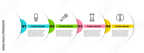 Set line USB flash drive, Microphone, Old hourglass and Pencil. Business infographic template. Vector