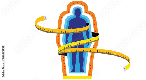 Symbolic representation of human body measurement with a yellow tape, emphasizing health and fitness progress.