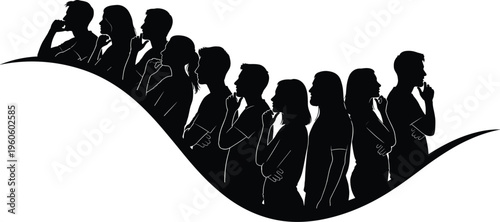 Thinking people silhouette collection, contemplation vector artwork, brainstorming group illustration, decision making design, intellectual posture graphic, problem solving silhouette set