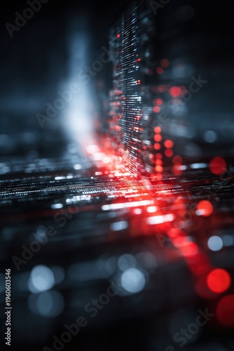 Digital circuitry pulses with red energy against dark backgrounds
