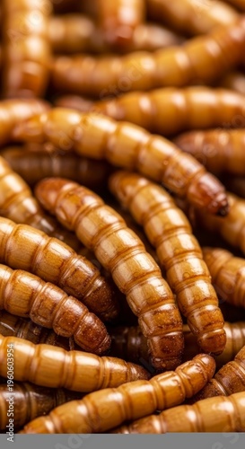Mealworms stacked in a pile closeup.