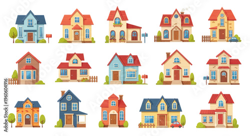 Collection of Diverse Suburban Houses: Residential Architecture Styles