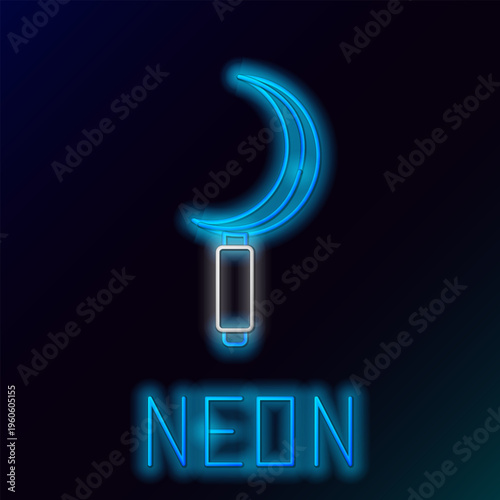 Glowing neon line Sickle icon isolated on black background. Reaping hook sign. Colorful outline concept. Vector