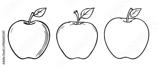 Apple fruit healthy icon set with minimalist line art and flat colors featuring apple, fruit, icon with line art and flat colors