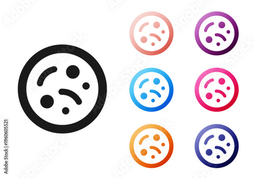 Black Bacteria icon isolated on white background. Bacteria and germs, microorganism disease causing, cell cancer, microbe, virus, fungi. Set icons colorful. Vector