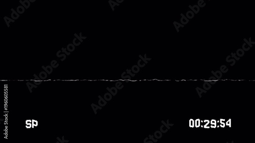 Rewind vhs screen overlay with static lines effect. 4k transparent Alpha Channel