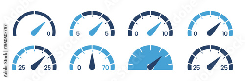 Speedometer tachometer gauge icon set, dashboard meter symbols