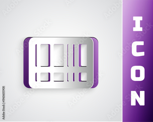 Paper cut Barcode icon isolated on grey background. Paper art style. Vector