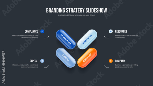 Professional Forecast 4 Option Diagram Frame Design. Project Portfolio Slideshow Template Vector Illustration. Corporate Insight Four Step Infographic Slide Layout.