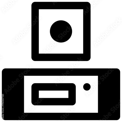 Tape drive. Outlined stroke vector icon with black-filled details.