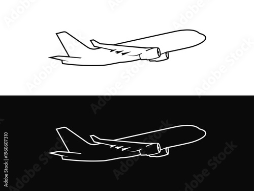 Black silhouette of a commercial airplane in flight vector. Silhouette of airplane icon, airplane isolated on white.