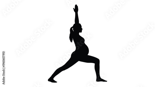 Silhouette of a pregnant woman demonstrating a warrior two yoga pose