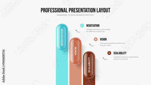 Visual Forecast 3 Element Diagram Presentation Layout. Professional Solution Three Step Infographic Slideshow Design. Digital Performance Slide Template Vector Illustration.