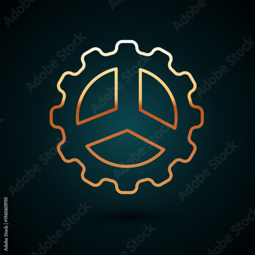 Gold line Bicycle sprocket crank icon isolated on dark blue background. Vector
