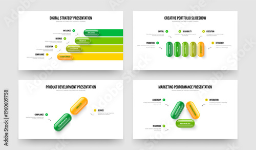 Advertising Profile Four Five Two Three Element Diagram Presentation Design Vector Illustration Collection. Enterprise Proposal 4 5 2 3 Step Infographic Slide Layout Bundle.