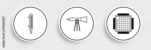 Set line Processor, Meteorology thermometer measuring and Telescope icon. Vector