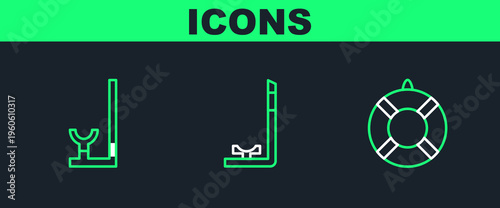 Set line Lifebuoy, Snorkel and icon. Vector