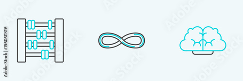 Set line Human brain, Abacus and Infinity icon. Vector