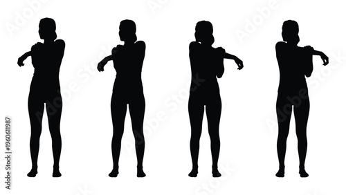 Four silhouetted figures of women in dynamic sequential poses high quality