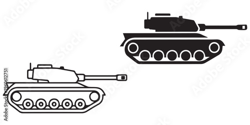 Military tank icons in outline and filled silhouette styles eps 10