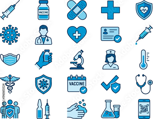 Medical health care and vaccine icons.