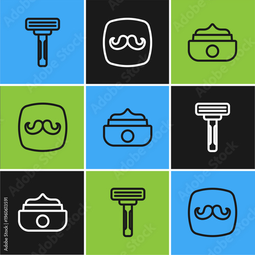 Set line Shaving razor, Gel wax for hair styling and Barbershop icon. Vector