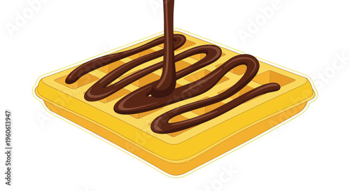 Delicious Waffle with Chocolate Syrup Drizzle
