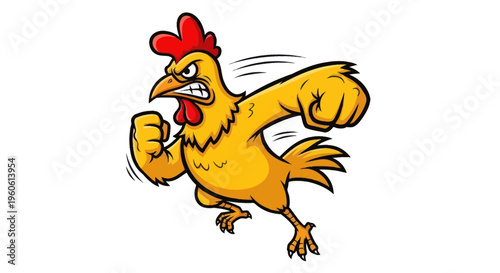 Angry Cartoon Chicken Running Aggressively with Fist Raised