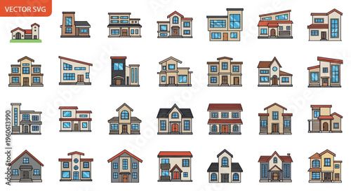 Pixel Art Houses Collection: Modern and Traditional Residential Buildings