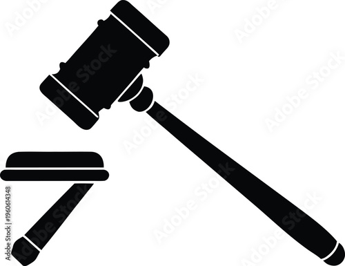 Black gavel and sounding block illustration a stark visual representation silhouette