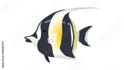 Moorish Idol Tropical Fish Vector Illustration Isolated on White