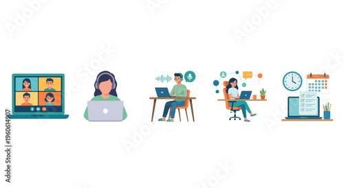 Remote Work and Video Conference Icons