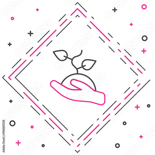 Line Volunteer team planting trees icon isolated on white background. Represents ecological protection, protecting plants and trees. Colorful outline concept. Vector