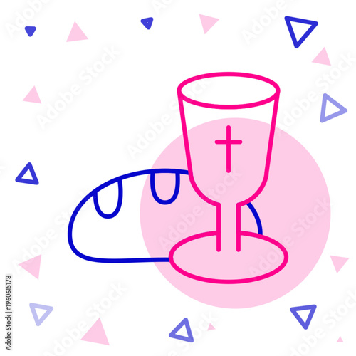 Line Goblet and bread icon isolated on white background. Bread and wine cup. Holy communion sign. Colorful outline concept. Vector