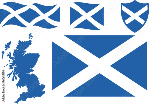 Scotland flags and map vector illustration, flat design