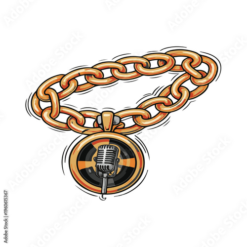 Gold Chain with Microphone Pendant Hip Hop Jewelry Vector Illustration