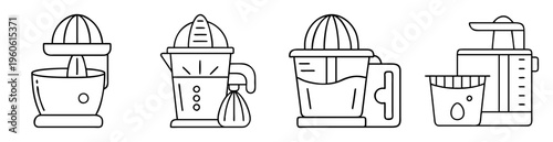 Four juicer icons showing different styles of fruit and vegetable juicing