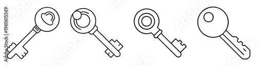 Four different line drawing styles of keys with circle handles