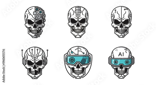 Futuristic Human Skull Designs Combining Organic and Mechanical Elements For Sci Fi Projects
