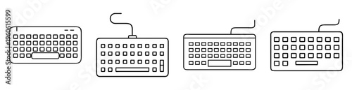 Four distinct black and white keyboard outlines showcase different models
