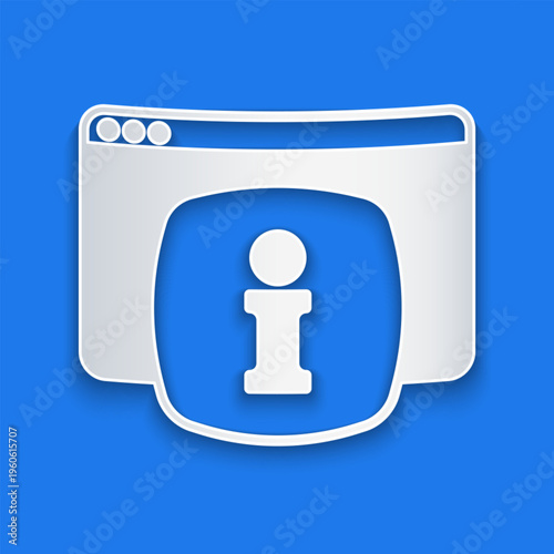 Paper cut Computer monitor with text FAQ information icon isolated on blue background. Frequently asked questions. Paper art style. Vector