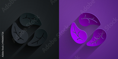 Paper cut Leaf icon isolated Paper cut background. Leaves sign. Fresh natural product symbol. Paper art style. Vector