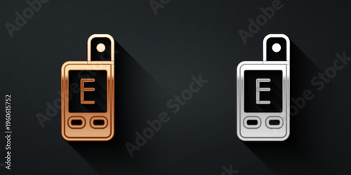 Gold and silver Light meter icon isolated on black background. Hand luxmeter. Exposure meter - a device for measuring the brightness. Long shadow style. Vector