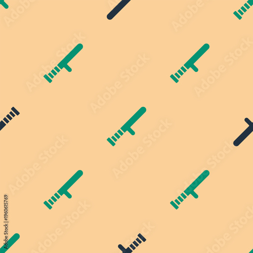Green and black Police rubber baton icon isolated seamless pattern on beige background. Rubber truncheon. Police Bat. Police equipment. Vector