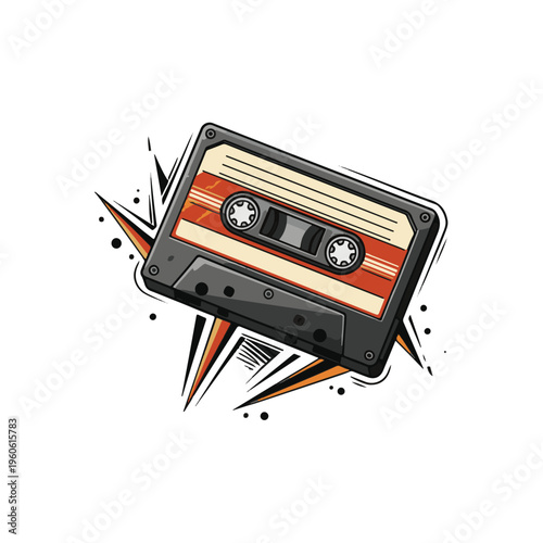 Retro Analog Cassette Tape Vintage Music Media Vector Pop Art Illustration