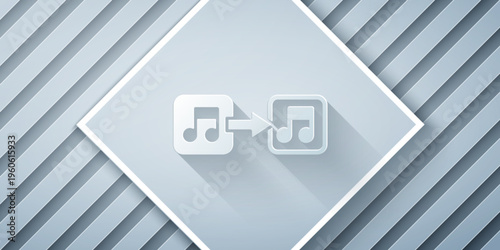 Paper cut Music note, tone icon isolated on grey background. Paper art style. Vector